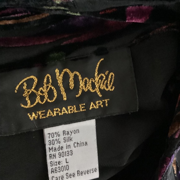 VINTAGE BOB MACKIE WEARABLE ART SZ LARGE BLOUSE TUNIC BURNOUT VELVET BUTTERFLY - Picture 2 of 8